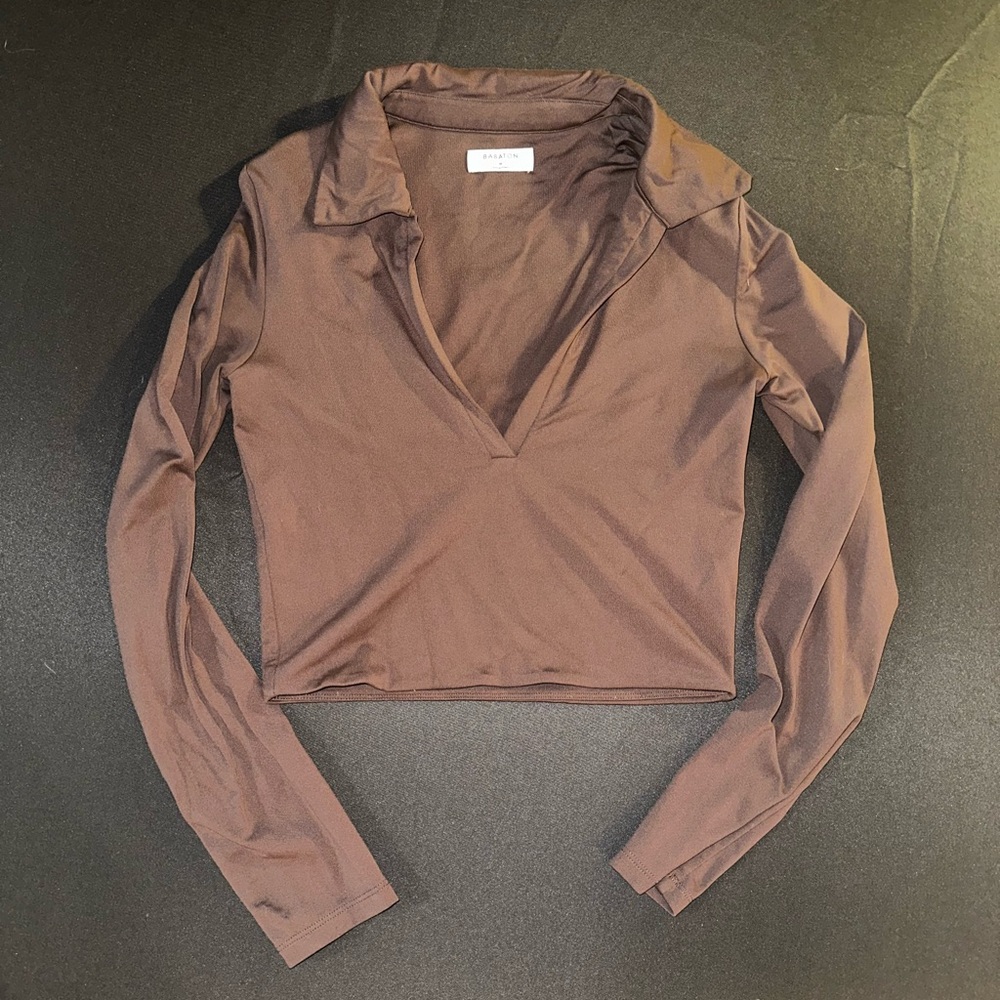 Aritzia Chocolate Long Sleeve Crop Top